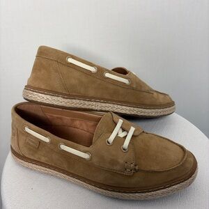 Vionic Bay Women Tan Suede Espadrille Boat Shoes Slip-On 7.5(B70)@